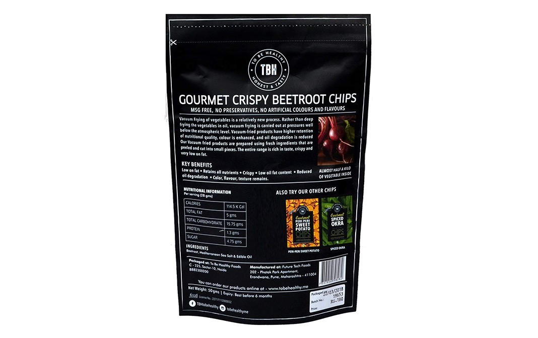 To Be Healthy Gourmet Crispy Beetroot Chips with Mediterranean Sea Salt   Pack  50 grams